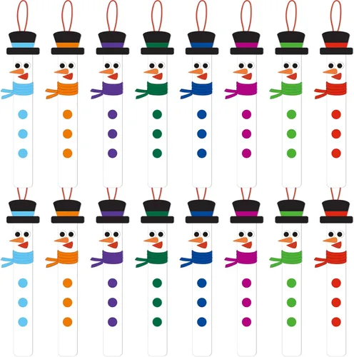 Kathfly 16 juegos de adornos de palo de muñeco de nieve, kit de manualidades de invierno, manualidades a granel, sombreros de muñeco de nieve,