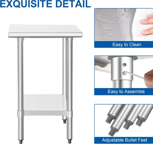 Miniatura 5 de HARDURA Mesa de trabajo de acero inoxidable comercial de 18 x 24 pulgadas, mesa de preparación de cocina y banco de trabajo comercial resistente