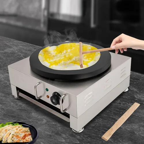 Miniatura 2 de Máquina eléctrica de crepé, máquina de panqueques de 16 pulgadas, 2200 W, antiadherente, acero inoxidable, máquina de panqueques eléctrica