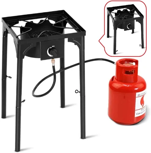 Happygrill Estufa de campamento individual para exteriores, estufa de campamento de gas propano de alta presión con patas desmontables, salida de
