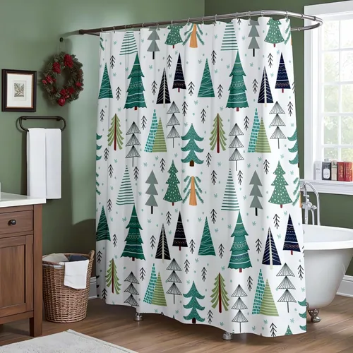 Miniatura 2 de Cortina de ducha de árbol de Navidad de 72 x 72 pulgadas, verde azulado, árbol de Navidad, copo de nieve, fondo blanco, festival, vacaciones