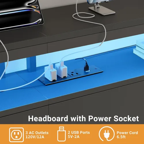 Miniatura 5 de Unikito Cabecera individual con almacenamiento, cabeceros con toma de corriente y luces LED inteligentes, cabecera resistente para cama