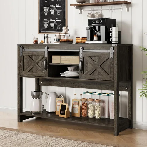 RoyalCraft - Mesa de consola con estante de almacenamiento y puerta corrediza estilo granja, mesa de entrada estilo granja con almacenamiento, mesa