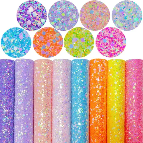 Miniatura 17 de Sábanas de piel sintética con estampado de copos de nieve de Navidad, 8 x 12 pulgadas, tela brillante con purpurina fina para lazos, manualidades