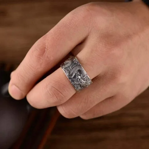 Miniatura 5 de Anillo de plata de ley 925 con diseño de dragón vintage