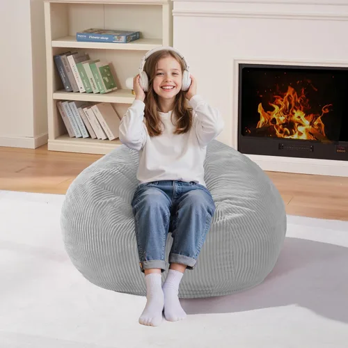 Miniatura 60 de Homguava Puf de 3 pies: Pufs en forma de lágrima con espuma viscoelástica rellena, sillas de puf compactas y sofá suave con funda de pana (Gris)