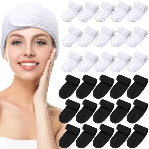 Miniatura 11 de Hoteam Paquete de 30 diademas de spa, esteticista facial para mujeres, ajustable, maquillaje, deportes, ducha, toalla elástica con cinta (negro)