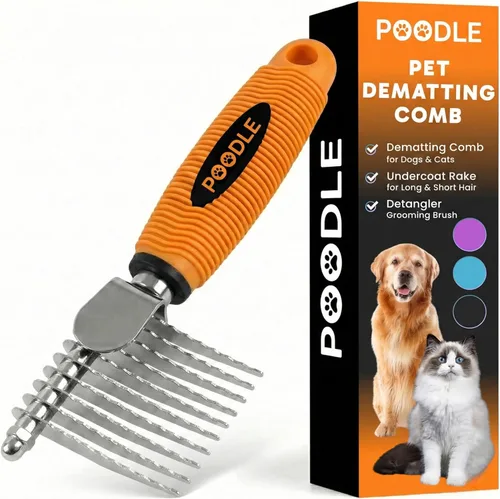 Miniatura 11 de Poodle - Peine Rastrillo Desenredante para Perros y Gatos - Cuchillas Largas de Acero de Seguridad de 2.5" Peine de Metal para Desenredar Pelo