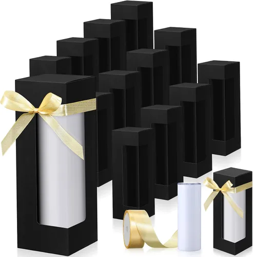 PerKoop 36 cajas de regalo con cinta para vasos de sublimación, cajas de exposición transparentes de 12 onzas, 20 onzas, 30 onzas, prensa de calor