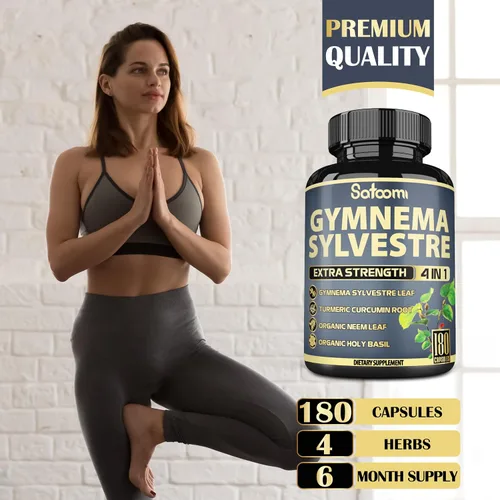 Miniatura 5 de Satoomi Pure Gymnema Sylvestre Cápsulas Extracto - 180 cápsulas de 6 meses - Mezclado con hoja de neem, albahaca sagrada y raíz de curcumina