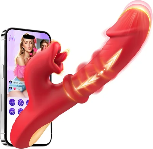 Toendi - Vibrador de empuje para mujer, consolador de punto G y conejo, juguete sexual de rosa | 7 Thrusting Dildo Modes 10 Tongue Licking