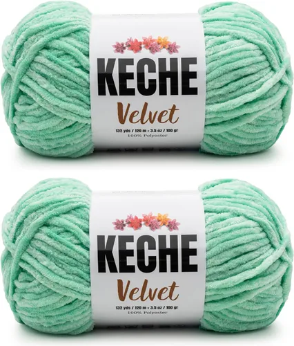Miniatura 49 de Keche Hilo de terciopelo para ganchillo, manta de felpilla suave, voluminosa, hilo amigurumi, 3.53 oz (132 yardas), color azul bebé