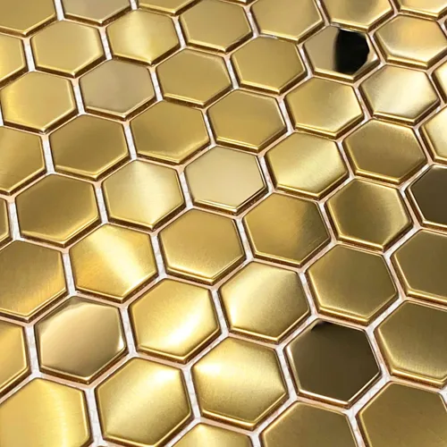 Miniatura 2 de Blujellyfish Azulejos de Backsplash Hexagonales Dorados de Metal Azulejos de Mosaico de Acero Inoxidable Cepillado/Brillante Cocina Baño Backsplash
