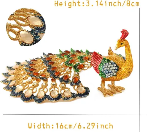Miniatura 3 de Joyero esmaltado con bisagras de pavo real, pintados a mano, adornos de animales, regalo artesanal para decoración del hogar (dorado)