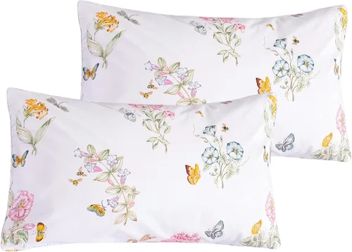 Miniatura 9 de QSH Juego de 2 fundas de almohada 100% de algodón egipcio con estampado botánico de flores amarillas, fundas de cama de lujo con cierre de sobre