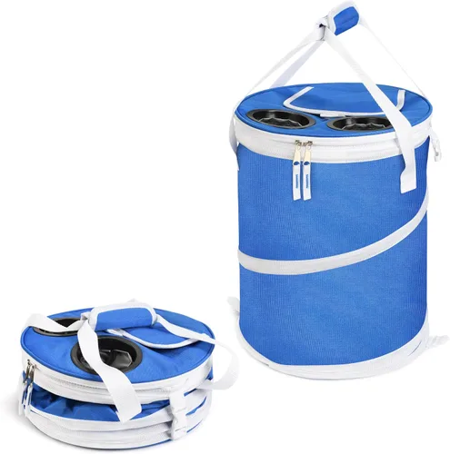 Miniatura 9 de Bolsa enfriadora plegable desplegable y baúl de hielo, aislada, ligera con interior impermeable y portavasos integrado, enfriador portátil a prueba