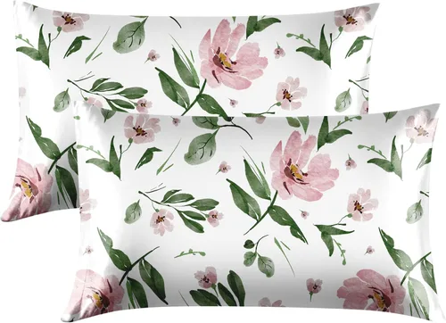 Miniatura 20 de EXQ Home - Funda de almohada de satén para cuidar el cabello y la piel, tamaño estándar, de seda con estampado negro, juego de 2 fundas con cierre