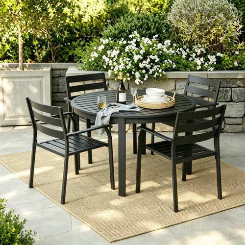 Miniatura 2 de Juego de 2 sillas de comedor apilables negras para patio, sillas bistró de metal para exteriores con reposabrazos, muebles de patio para todo tipo