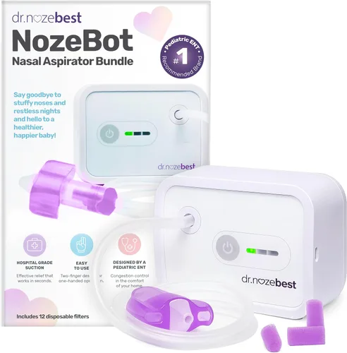 Dr. Noze Best NozeBot Aspirador Nasal Eléctrico para Bebés - Diseñado por un Otorrinolaringólogo Pediátrico para Alivio Seguro y Suave de la