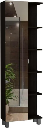 Miniatura 4 de Tuhome Muebles Urano Armario de lino de 62" con almacenamiento abierto y espejo en negro