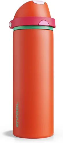 Miniatura 60 de ENCOOL Botella de agua aislada con popote, botella de agua de acero inoxidable con tapa de botón, a prueba de fugas y sin BPA, mantiene el frío Atún