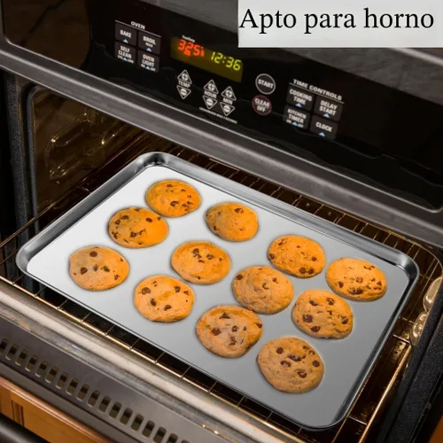 Miniatura 5 de Juego de bandejas para hornear de 3 piezas, bandejas para hornear de acero inoxidable resistentes, hojas para galletas y bandejas de cocina