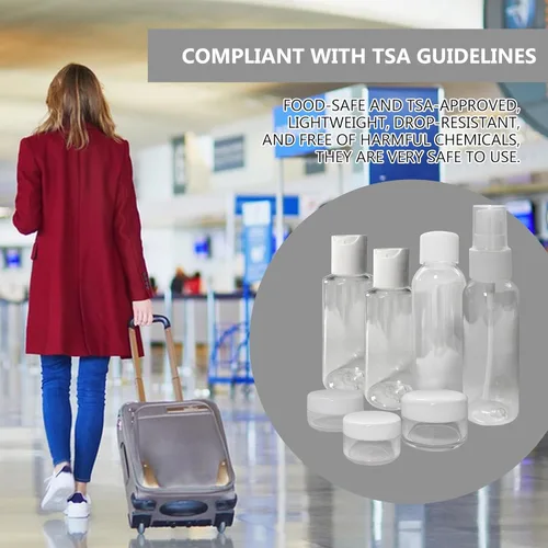 Miniatura 7 de Conjunto de 7 – Botellas vacías tamaño de viaje de plástico transparente, aprobado por la TSA/Aerolínea