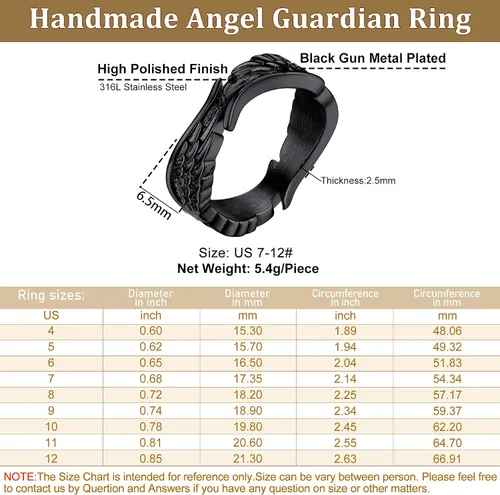 Miniatura 7 de Bestyle Anillos de ala de ángel antiguos para mujeres y hombres, anillos de banda de plumas de guardián, anillos de promesa de pareja