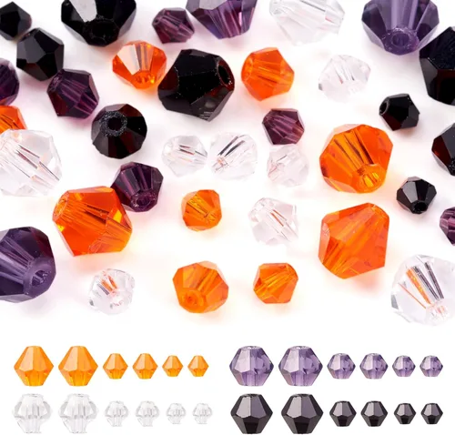 Miniatura 7 de Craftdady Cuentas de cristal facetado para Halloween, 1032 cuentas de cristal para manualidades, cuentas sueltas de otoño para manualidades, aretes