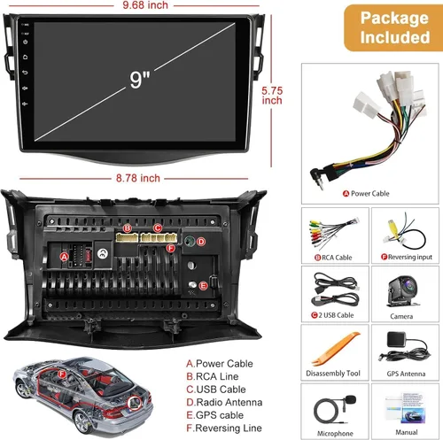 Miniatura 7 de Radio estéreo de coche 4G+64G para Toyota RAV4 2007-2012, Carplay inalámbrico y Android Auto con Android 13 compatible con Bluetooth/Control