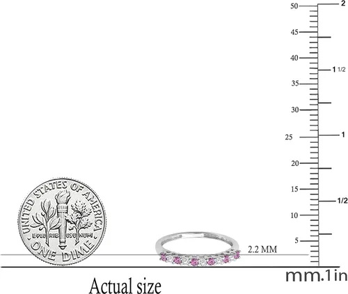 Miniatura 4 de Dazzlingrock Collection Anillo de boda apilable de oro de 10 quilates con diamante blanco redondo y zafiro rosa para mujer