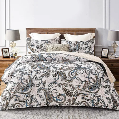 Miniatura 17 de Whale Flotilla Colcha de retazos tamaño individual, colcha floral bohemia extra suave para cama, reversible, ligero, juego de ropa de cama con 1 Azul