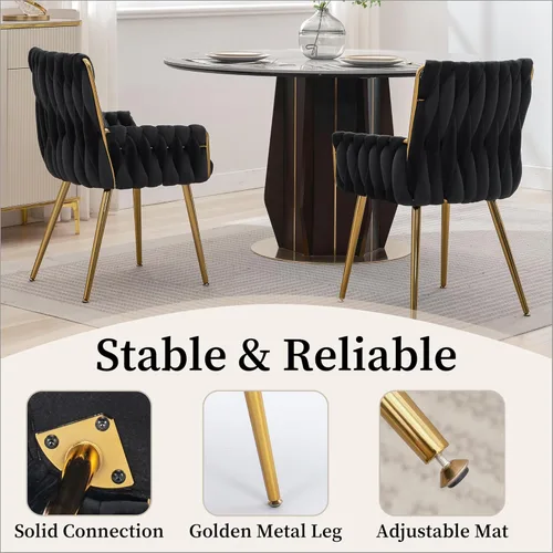 Miniatura 4 de Westice Silla de Escritorio de Terciopelo, Silla Cómoda Dorada para Oficina en Casa con Respaldo Tejido a Mano, Silla Giratoria de Altura Ajustable