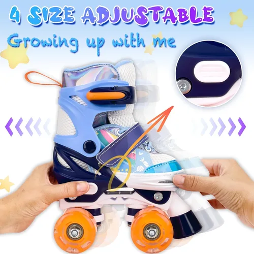 Miniatura 2 de Patines de Cuatro Ruedas para Niños de 5 6 8 12 Años 4 Tallas Ajustables Patines Quad para Niñas Niños Pequeños con Ruedas que se Iluminan Mejor