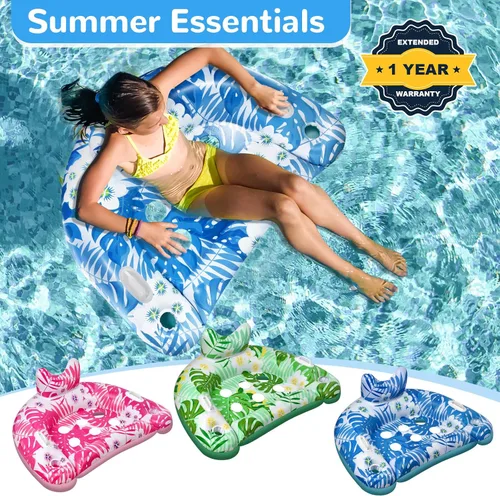 Miniatura 7 de Flotadores de piscina, 3 paquetes de flotadores inflables para piscina, sillas flotantes de piscina con portavasos y asas de servicio, sillas