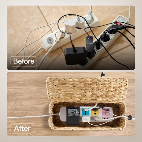 Miniatura 2 de Tidita Caja organizadora de cables de mimbre con tapa, caja organizadora de cables de 15 pulgadas y caja de regletas para gestión de cables