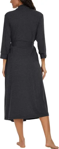 Miniatura 5 de VINTATRE Bata tipo kimono para mujer, bata larga de punto, ligera, suave, ropa de dormir con cuello en V, casual, ropa de descanso para mujer