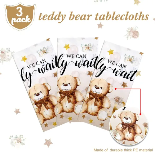 Miniatura 4 de Capoda Paquete de 3 manteles de oso para baby shower, fundas rectangulares de plástico para decoración de fiesta de revelación de género, 54 x 108