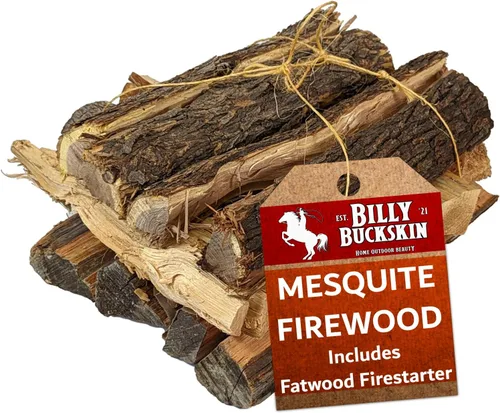 Miniatura 12 de Billy Buckskin 1 Click Fire - Paquete de leña de 19 libras – Enebro, piñón y mezquite y palitos de astillas resinosas - Troncos de leña partida