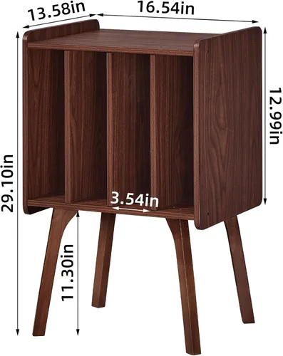 Miniatura 2 de LELELINKY Soporte para tocadiscos, mesa de almacenamiento de discos de vinilo de nogal con 4 gabinetes de hasta 100 álbumes, soporte para tocadiscos