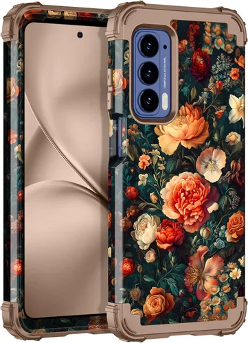 Miniatura 18 de LONTECT Funda para Moto Edge 2021, Moto Edge 5G UW, funda floral a prueba de golpes, 3 en 1, híbrida resistente, resistente, funda protectora