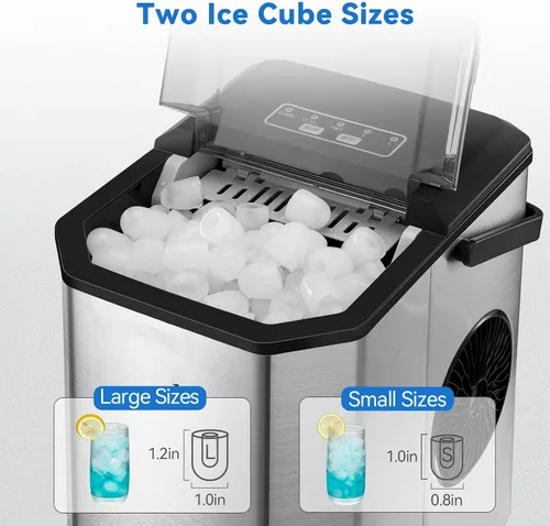 Miniatura 4 de Máquina de hielo para encimera, 26 libras en 24 horas, 9 cubos de hielo de bala listos en 6 minutos, máquina de hielo portátil con asa, 2 tamaños