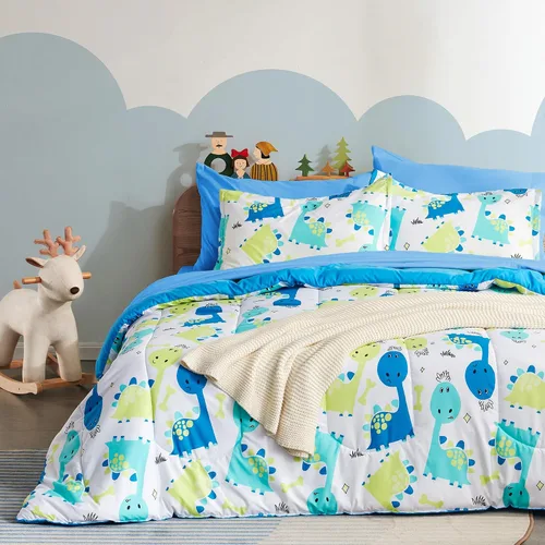 Miniatura 31 de SLEEP ZONE - Juego de edredón de 5 piezas tamaño Individual para niños, estampado suave, con edredón, sábanas y fundas para cojín y almohada, diseño