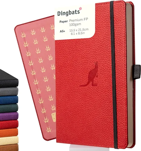Dingbats* Cuaderno de Diario Wildlife A5 - Tapa Dura de Cuero Vegano - Ideal para Trabajo, Viaje, Escritura - con Bolsillo, Cierre Elástico y rojo