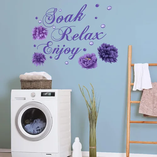 Miniatura 7 de Xuniea Calcomanías de pared de baño moradas Soak Relax Enjoy Spa, calcomanías impermeables para decoración de pared para dormitorio, baño, cocina