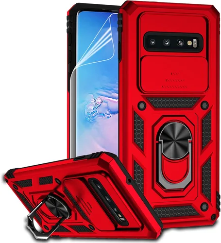 Miniatura 16 de Funda para Samsung Galaxy S10 con cubierta para lente de cámara, protector de pantalla HD, doble capa de grado militar, probada contra caídas
