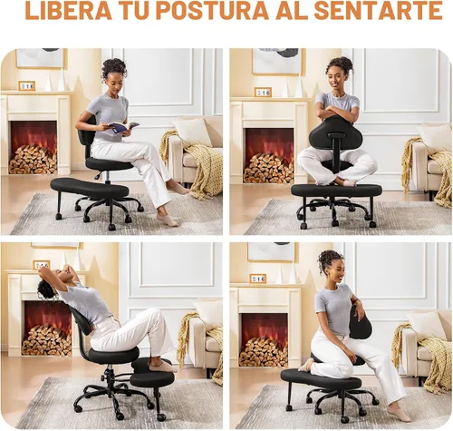 Miniatura 4 de AtHope Silla de oficina con patas cruzadas, silla de escritorio entrecruzada, asiento de yoga para meditación para TDAH con altura ajustable, Negro
