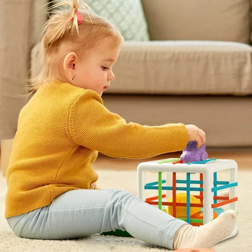 Miniatura 2 de Aprilwolf Juguetes Montessori para Niños de 1 Año, Cubo y 6 Bloques Sensoriales de Forma, Juguetes para Bebés de 12 a 18 Meses, Regalos