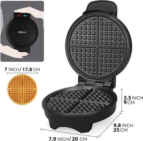 Miniatura 8 de FineMade Máquina para hacer gofres clásica de 7 pulgadas, waflera belga con placas antiadherentes de cerámica sin PFAS, waflera eléctrica, waflera