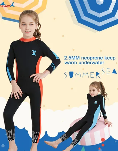 Miniatura 10 de DIVE & SAIL Traje de neopreno de 0.098 in para niños, manga larga, protección UV, traje de baño térmico